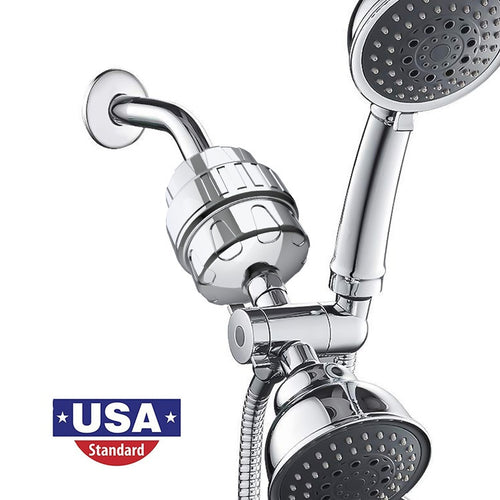 Shower filter installed between the shower arm and a handheld showerhead