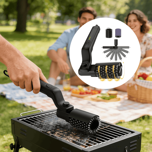 Cleaning a charcoal grill with the electric grill brush