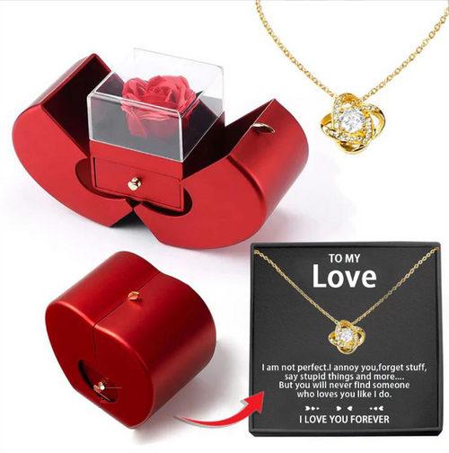 Red apple rose gift box with gold tone To My Love necklace