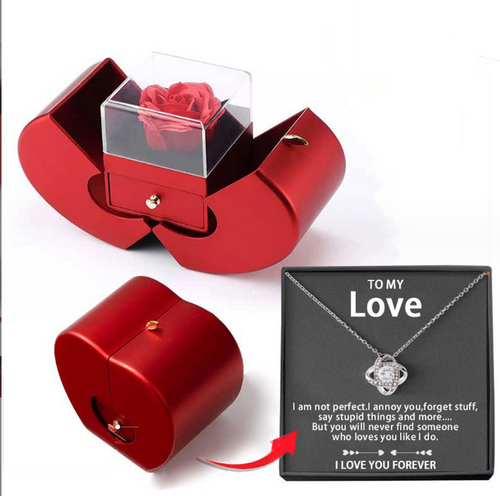 Red apple rose gift box with silver tone To My Love necklace